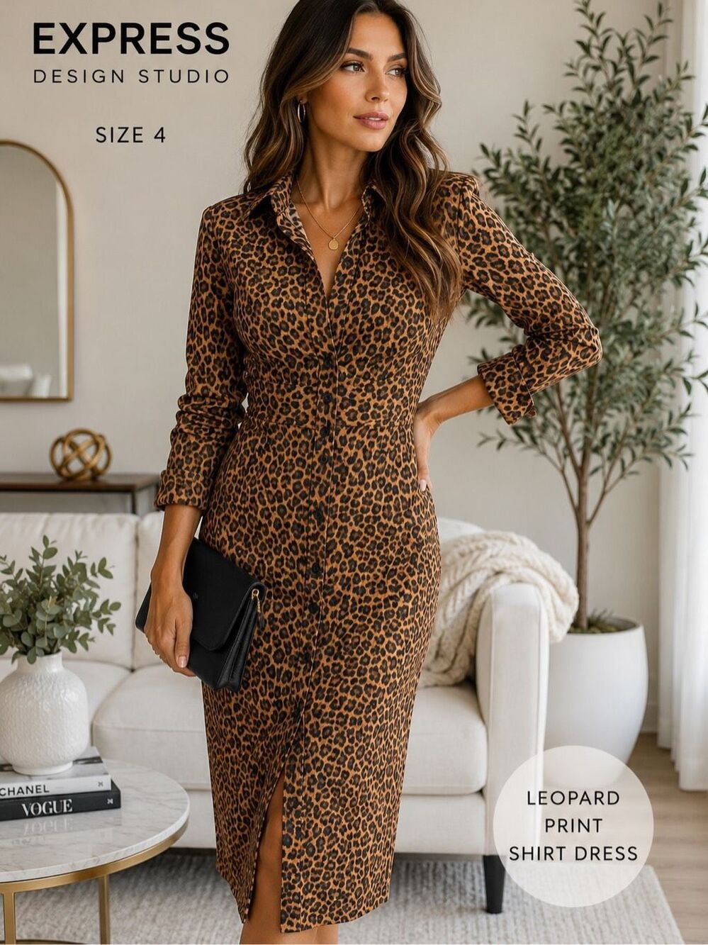 Express Design Studio Leopard Button Down Shirt Dress Size 12